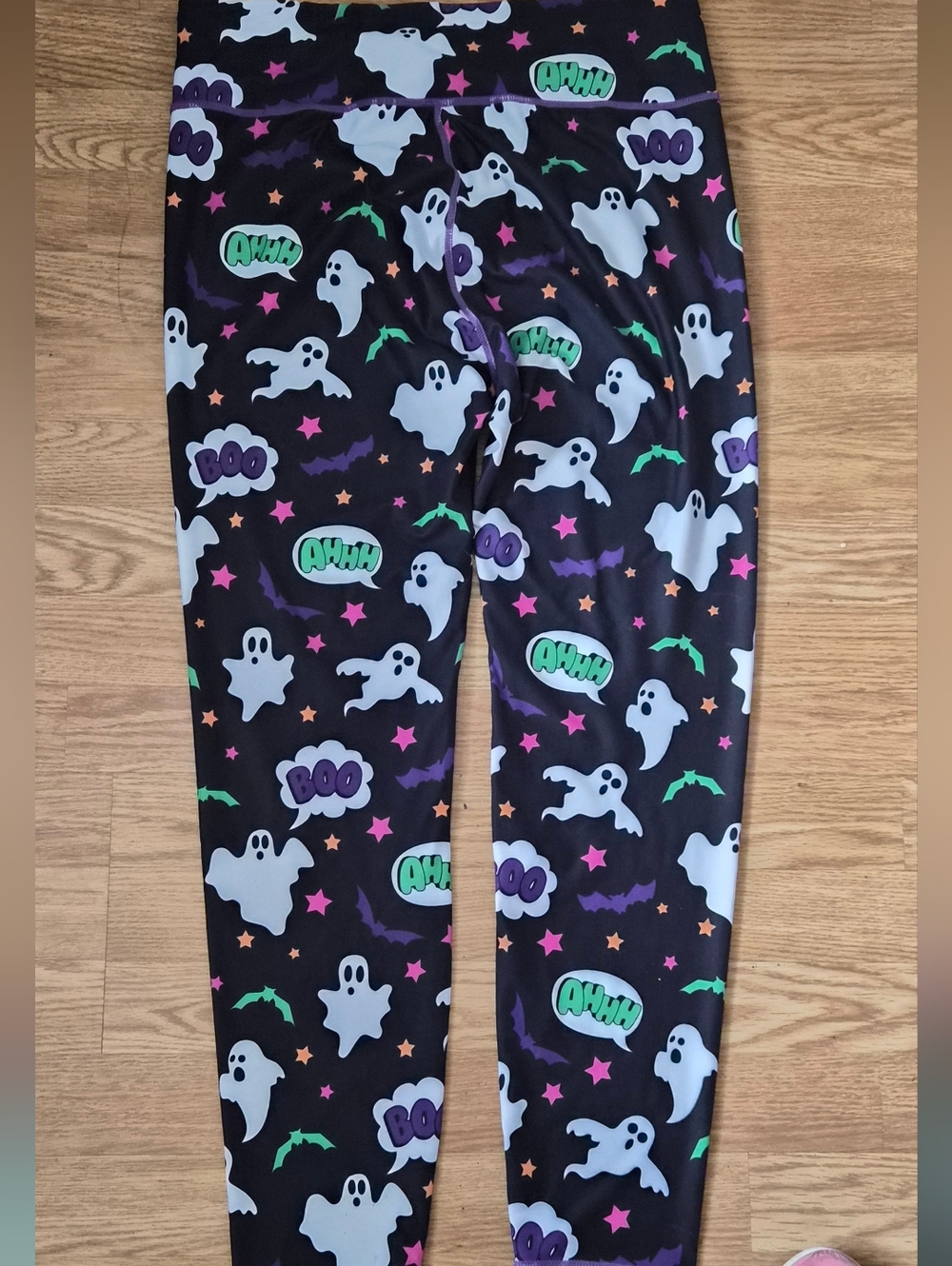 Irregular Choice Black Leggings with White Ghosts, Purple Trim and Orange Stars